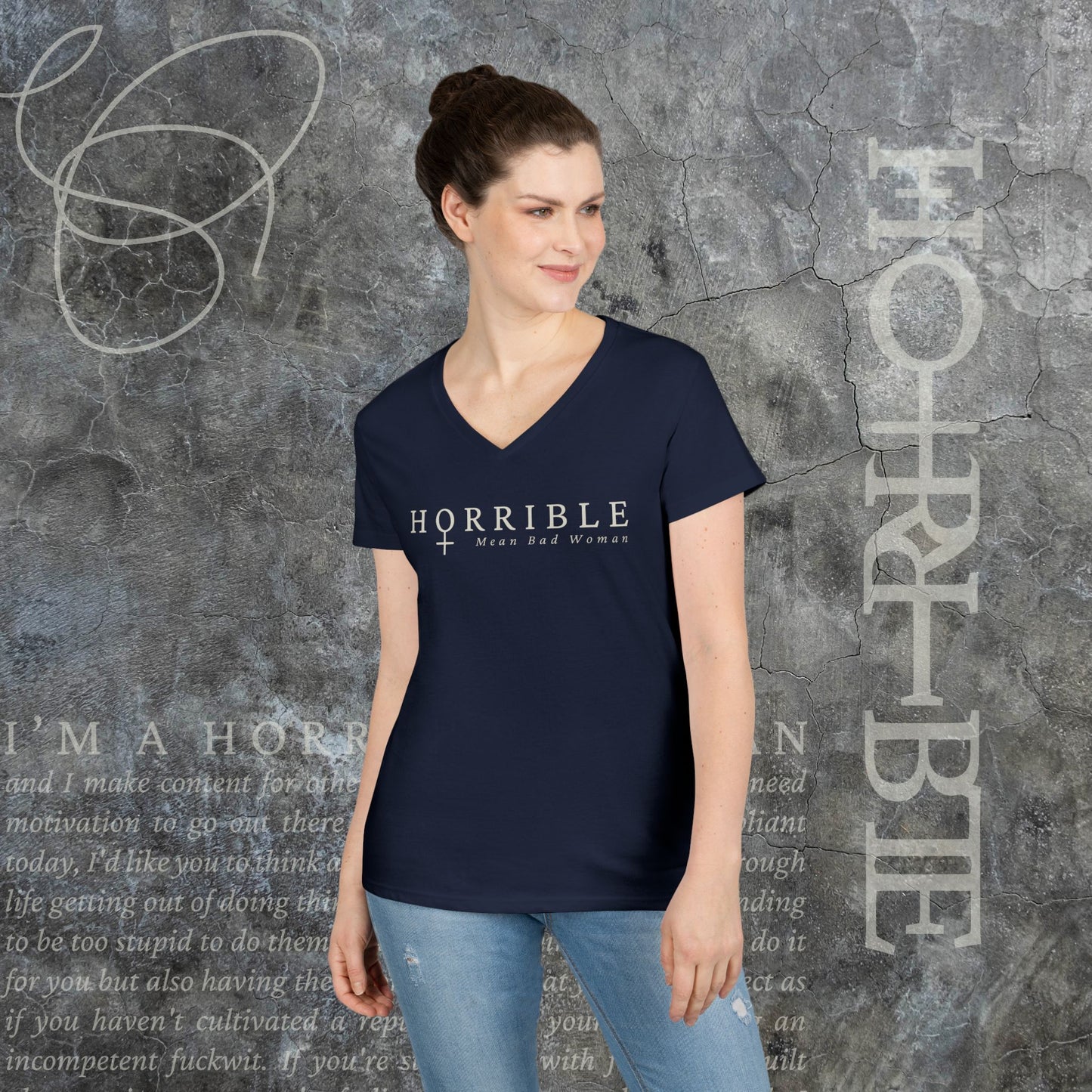 "The Original Horrible Mean Bad Woman" - V-Neck T-Shirt