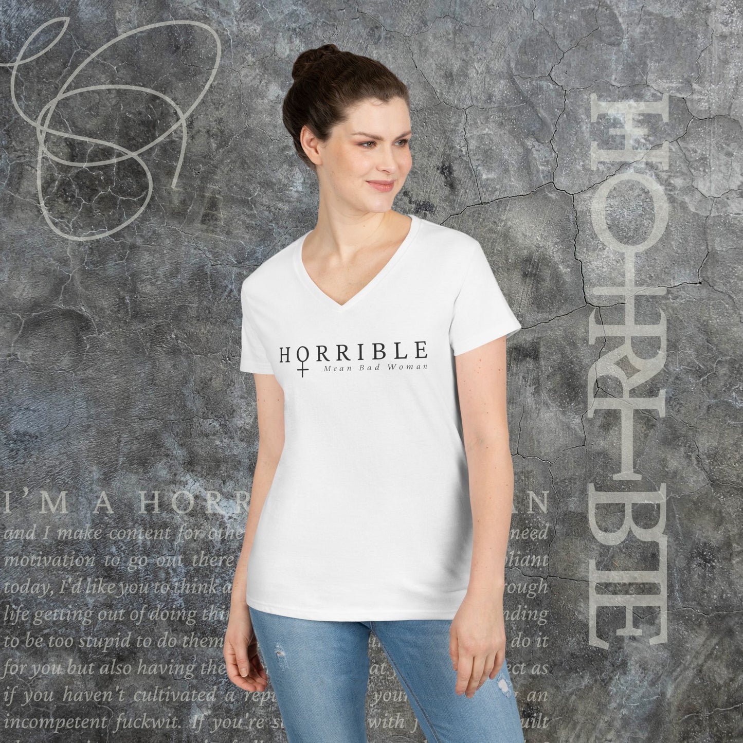 "The Original Horrible Mean Bad Woman" - V-Neck T-Shirt