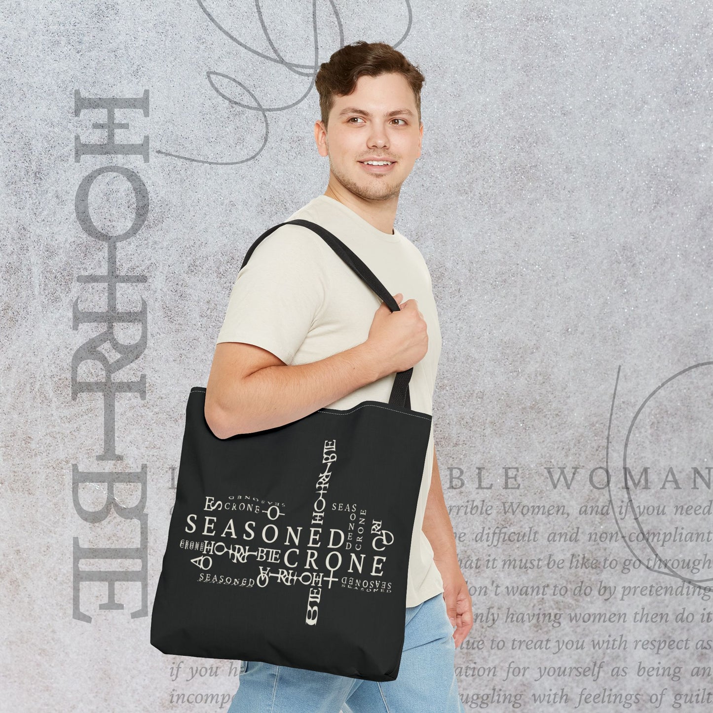 "Seasoned Crone" - Black Tote Bag