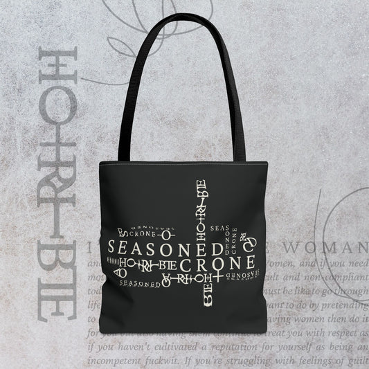 "Seasoned Crone" - Black Tote Bag