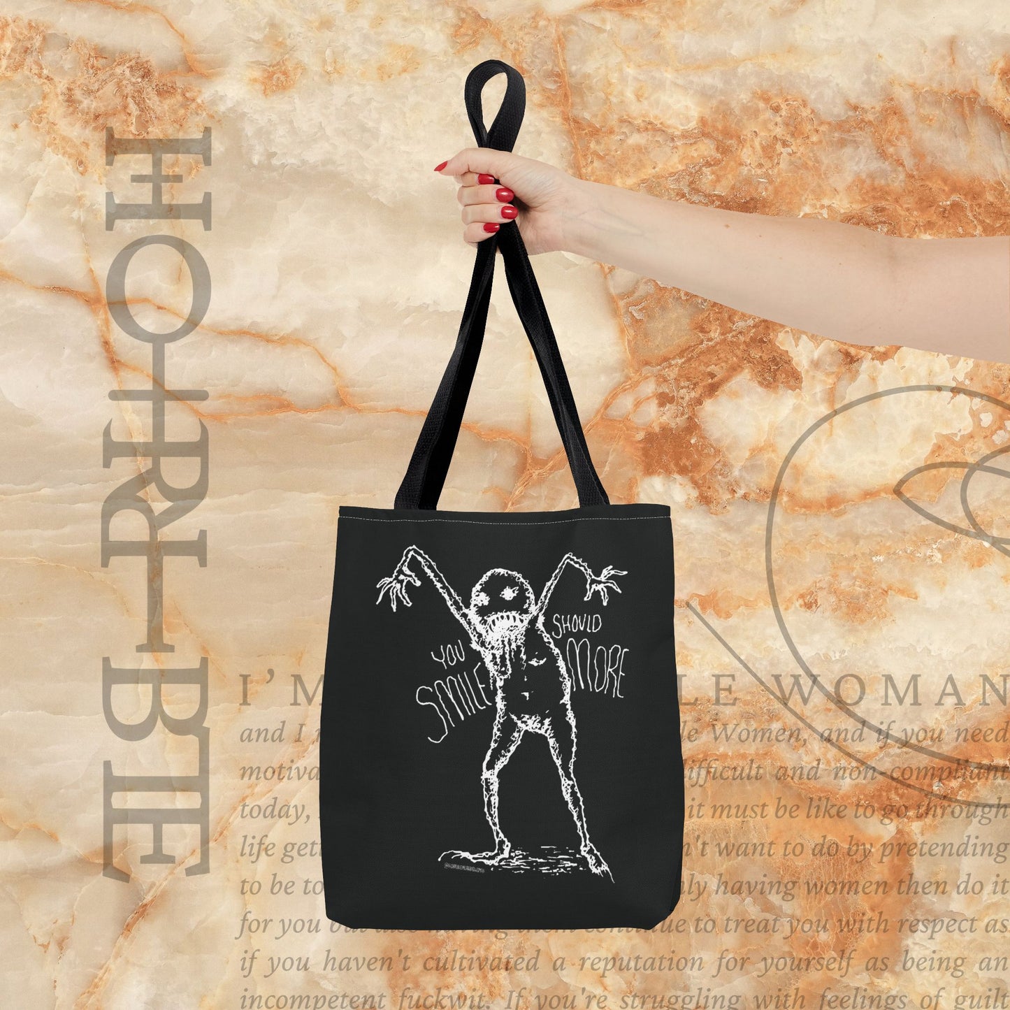 “You Should Smile More” - Black Tote Bag