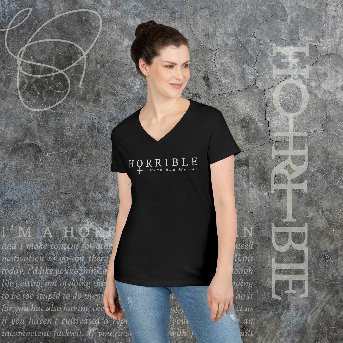 "The Original Horrible Mean Bad Woman" - V-Neck T-Shirt