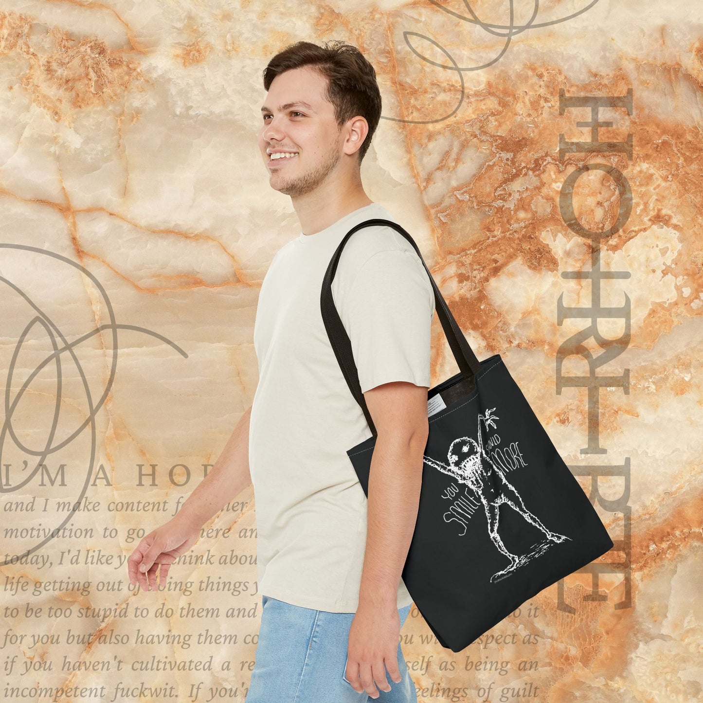 “You Should Smile More” - Black Tote Bag