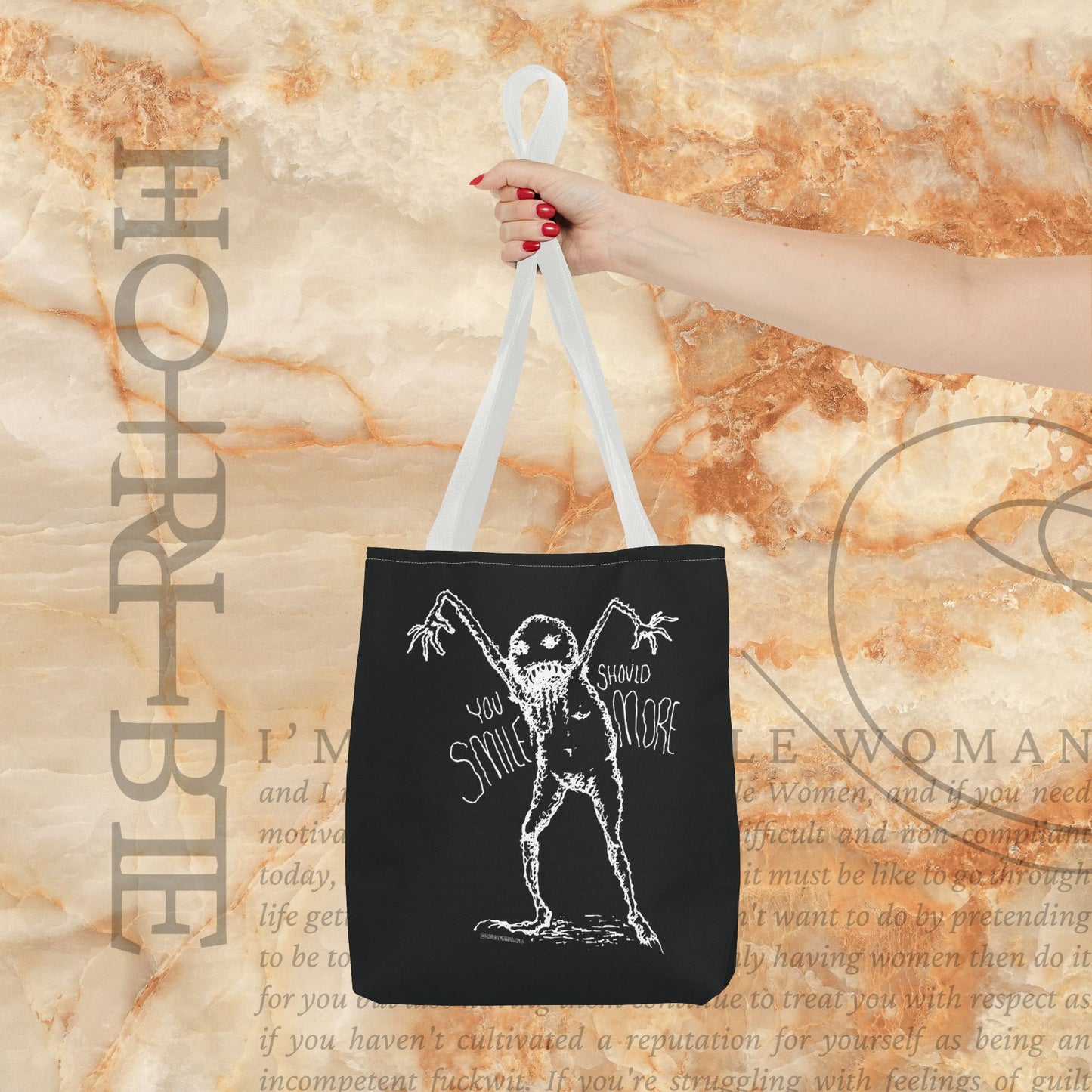 “You Should Smile More” - Black Tote Bag