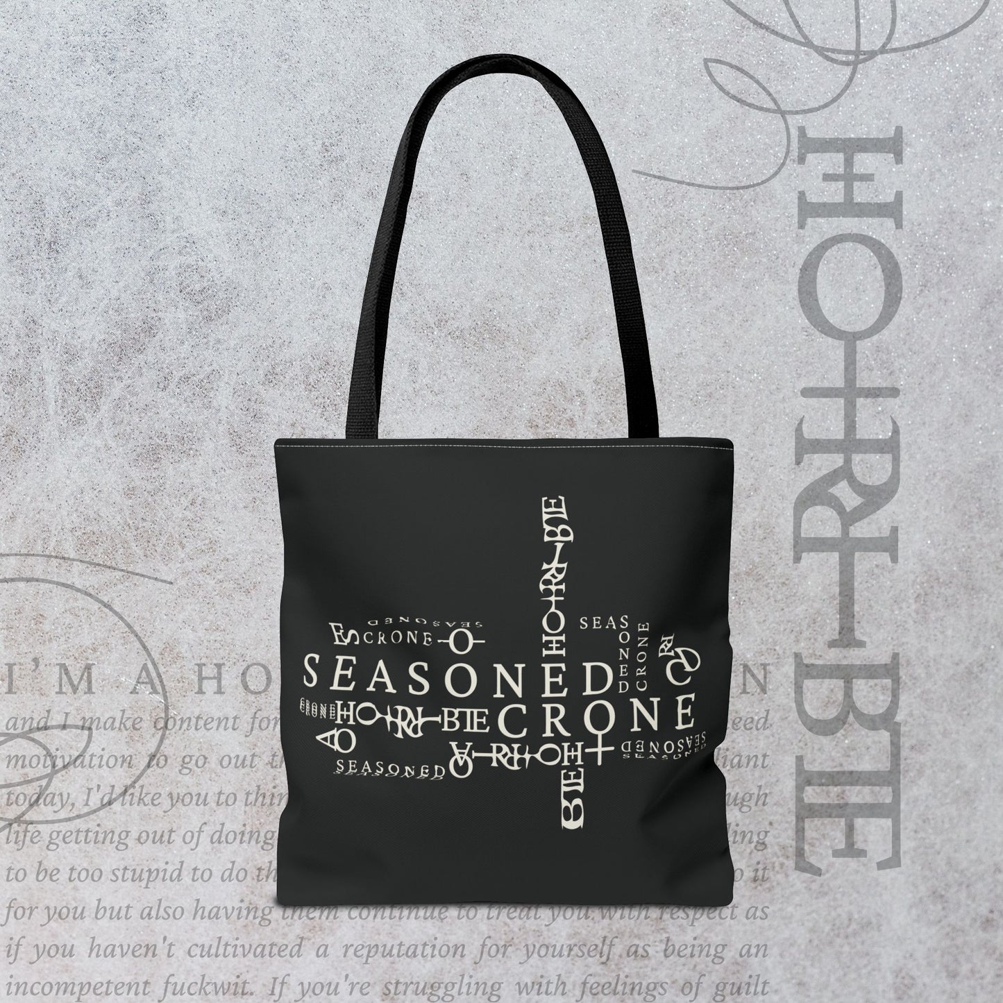 "Seasoned Crone" - Black Tote Bag